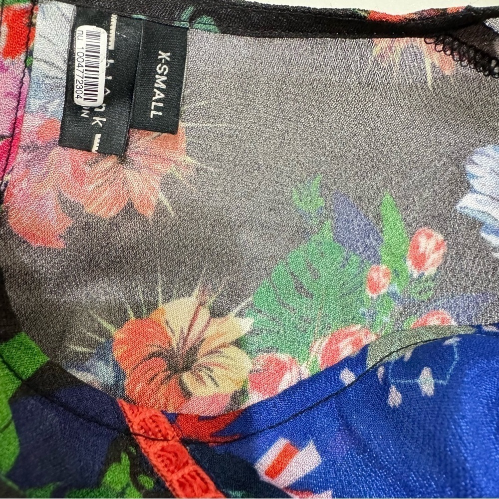 Anthropologie Bl^nk London Miranda Peasant Blouse Floral Eclectic Sz XSmall Blue - Picture 8 of 10